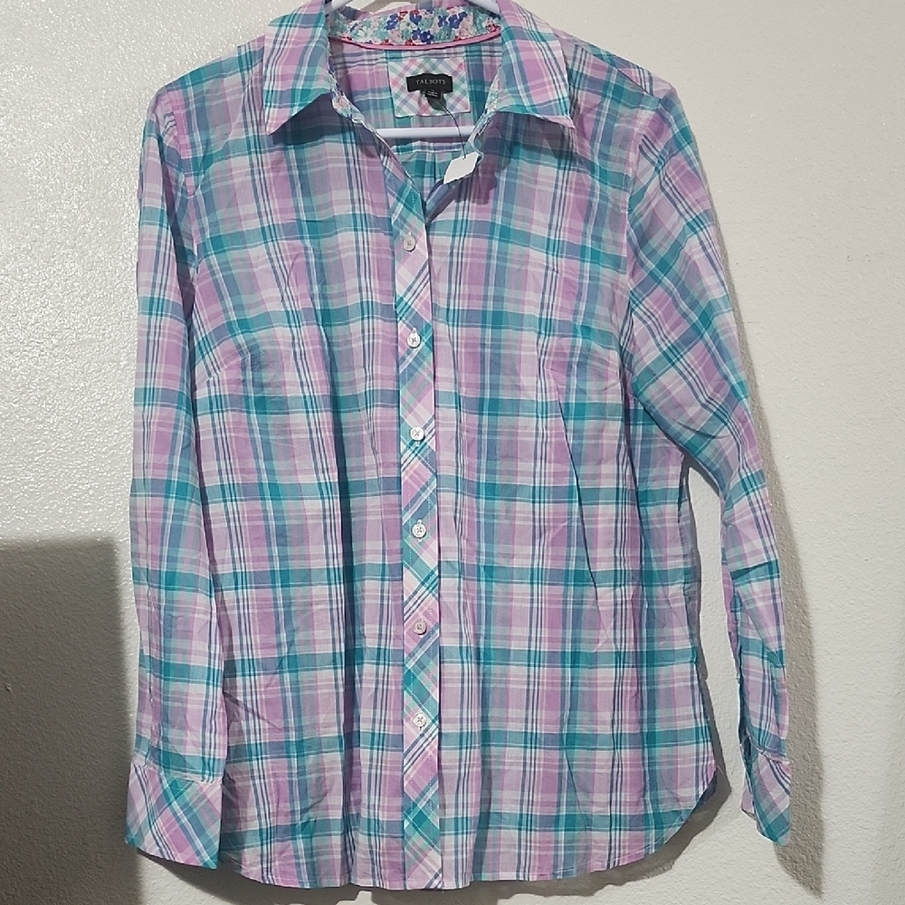 Talbots Plaid Button-Down Shirt - Pink and Blue NWT